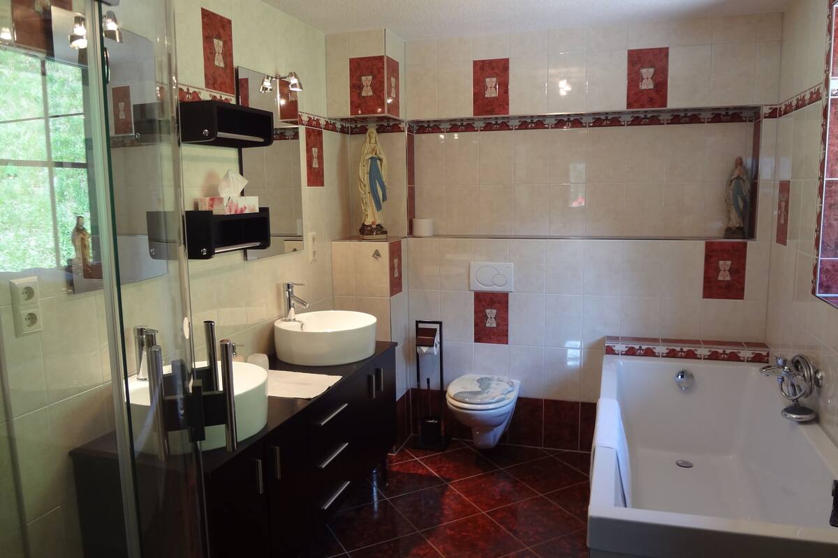 junior suite, balcony | bathroom | separate bathtub and shower, deep-soaking bathtub, hair dryer, slippers