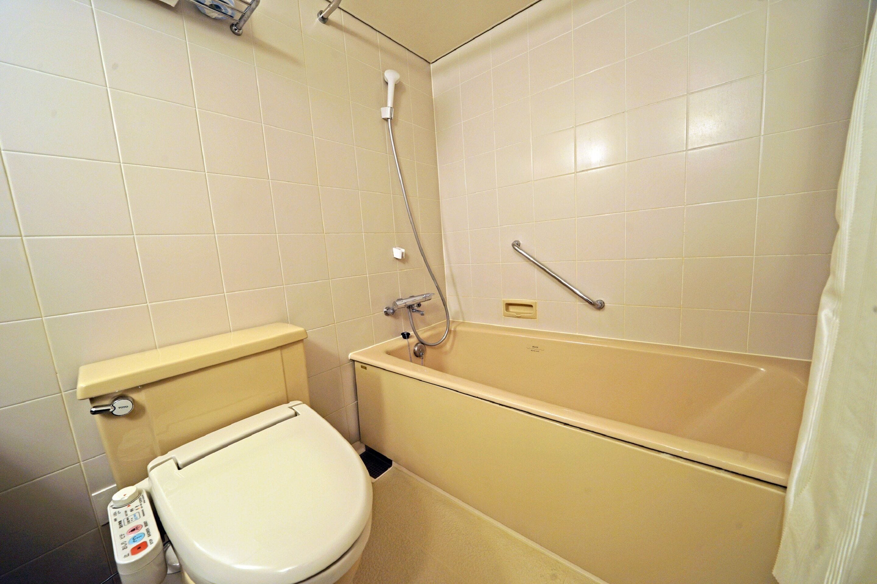 combined shower/bathtub, free toiletries, hair dryer, slippers