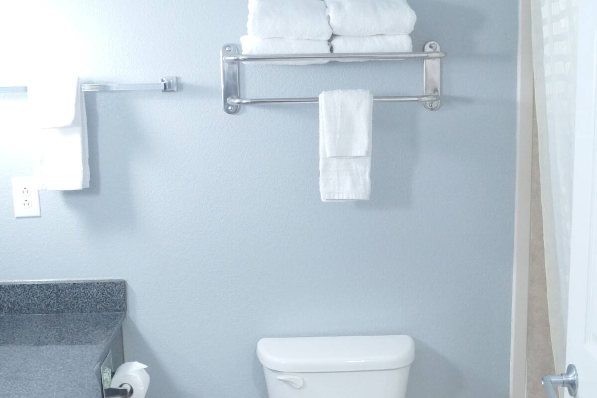 combined shower/bathtub, hair dryer, towels