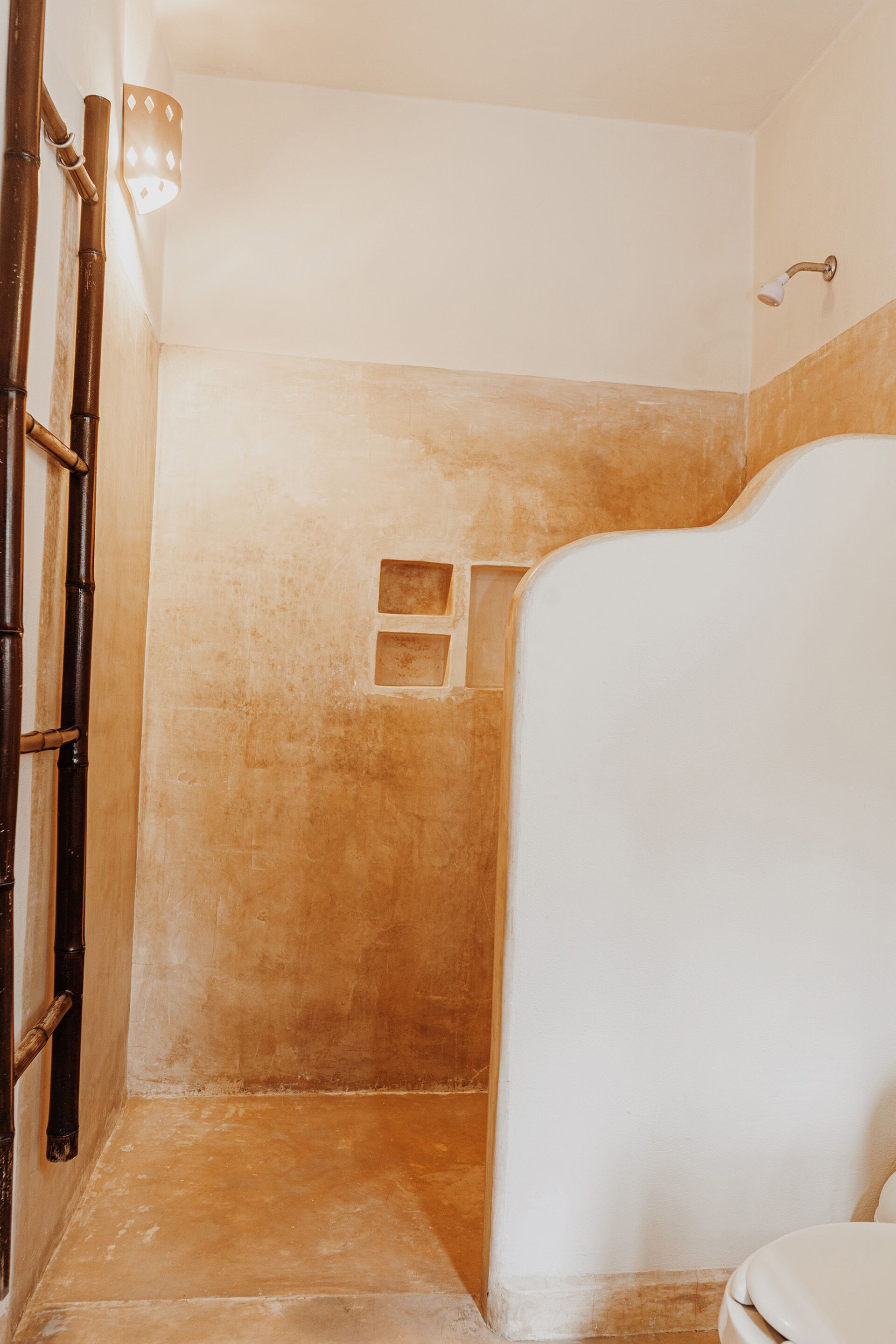 standard room | bathroom | shower, rainfall showerhead, hair dryer, towels