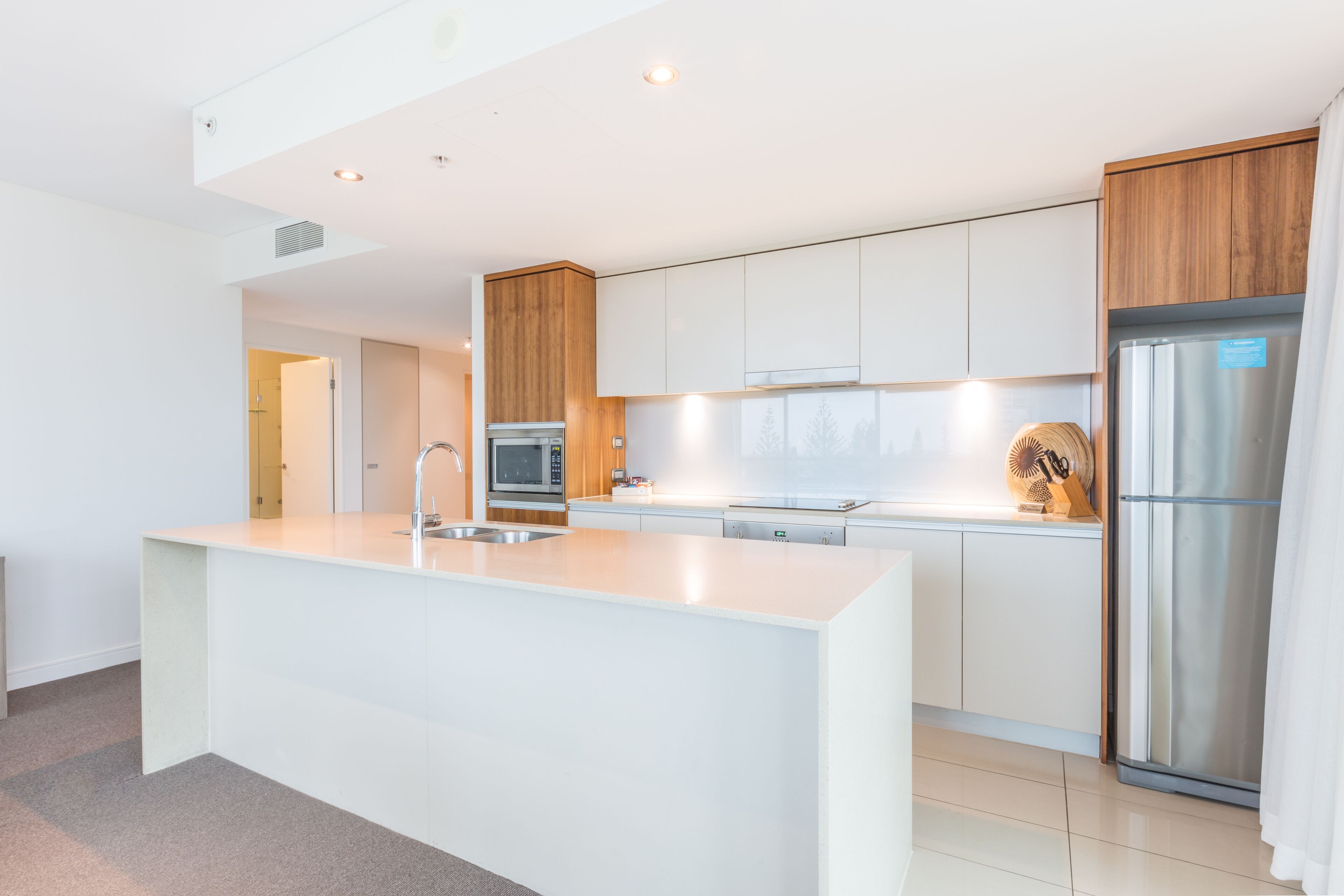 two-bedroom apartment low floor | private kitchen | full-sized fridge, microwave, oven, stovetop