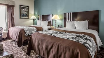 Standard Room, 2 Queen Beds, Non Smoking | Pillowtop beds, desk, laptop workspace, iron/ironing board