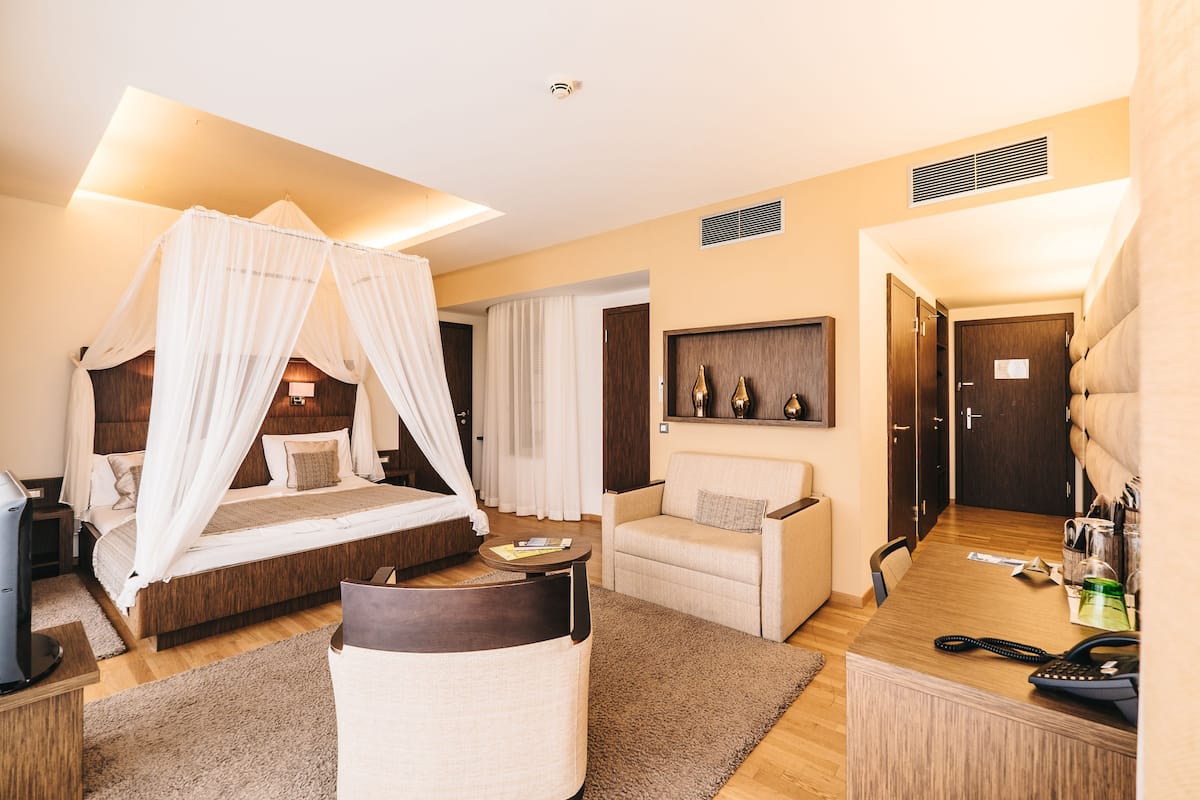 junior suite, lake view | free minibar, in-room safe, desk, laptop workspace