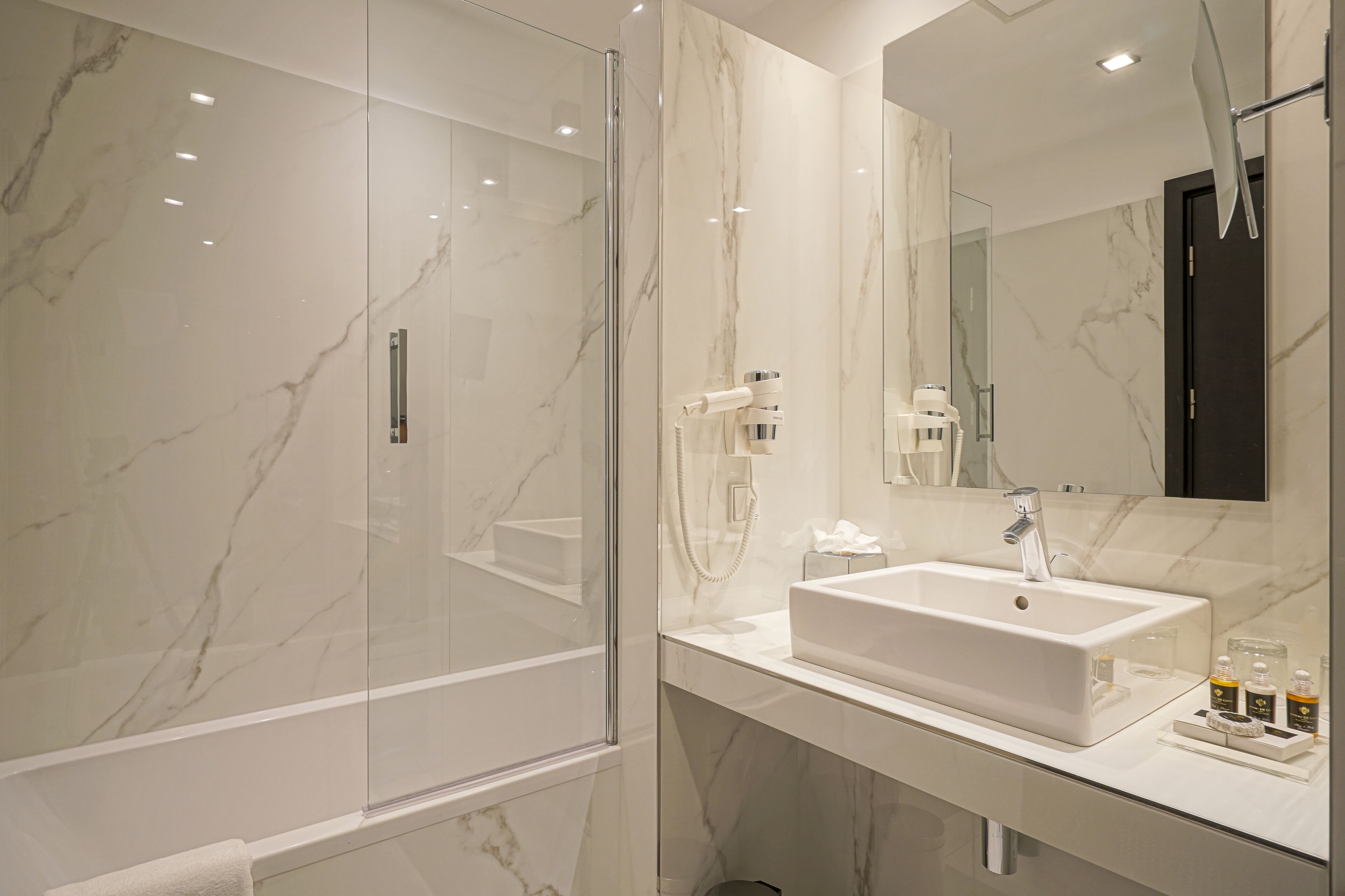 free toiletries, hair dryer, towels, soap