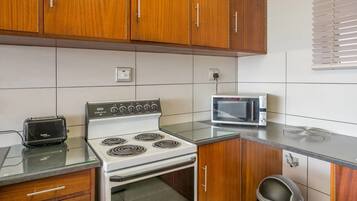 Departamento estándar, 2 habitaciones, para no fumadores, vista a la ciudad | Cocina privada | Refrigerador con congelador, microondas, horno y parrilla de estufa