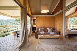 Deluxe Tent, Terrace, Hill View | Premium bedding, down comforters, pillowtop beds, minibar