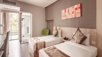 Premium bedding, desk, free WiFi, bed sheets