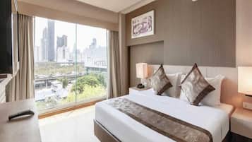 Luxe beddengoed, een bureau, gratis wifi, beddengoed