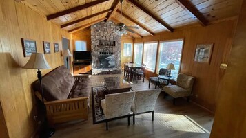 42-inch flat-screen TV with satellite channels, TV