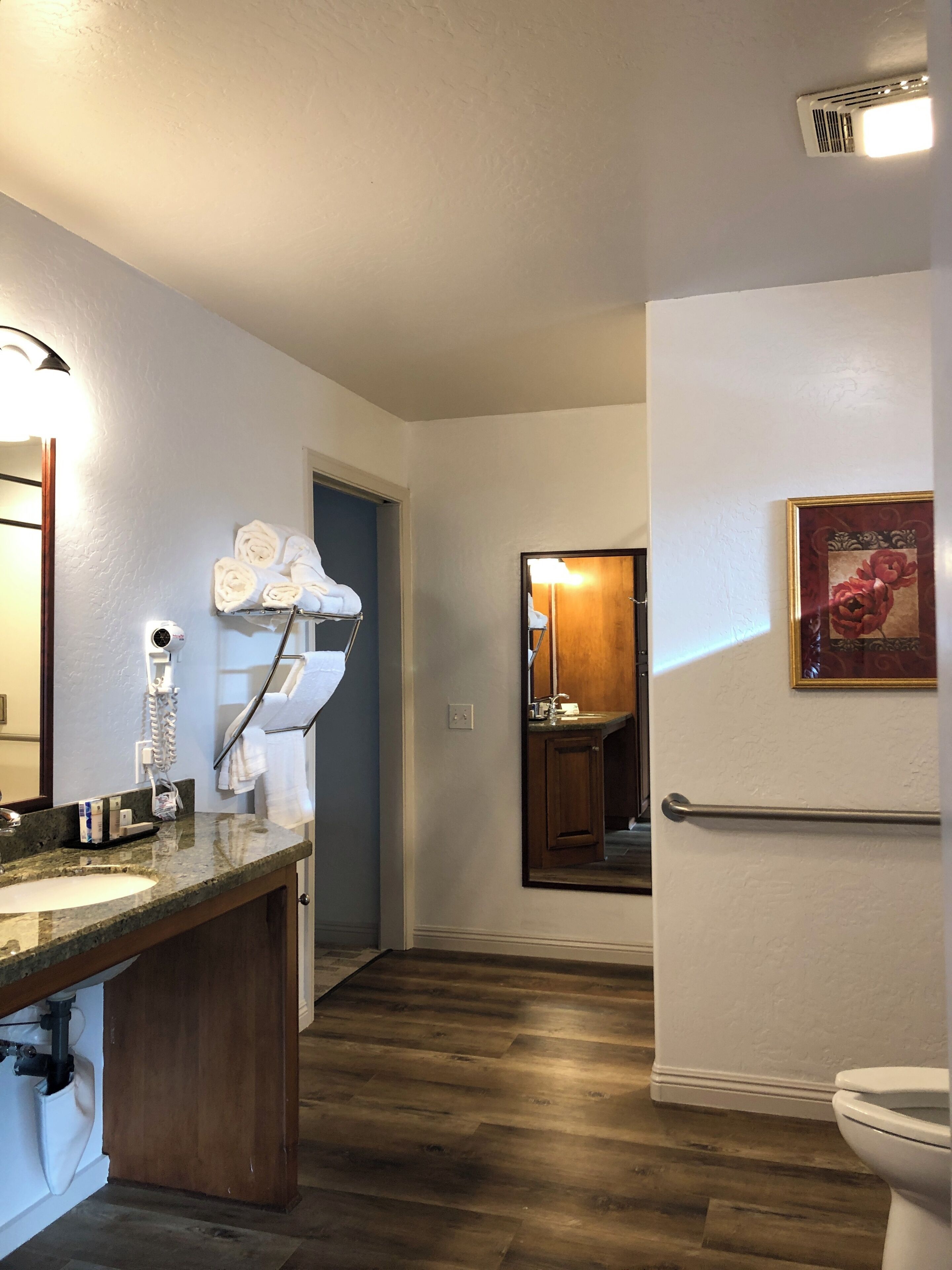 shower, free toiletries, hair dryer, towels