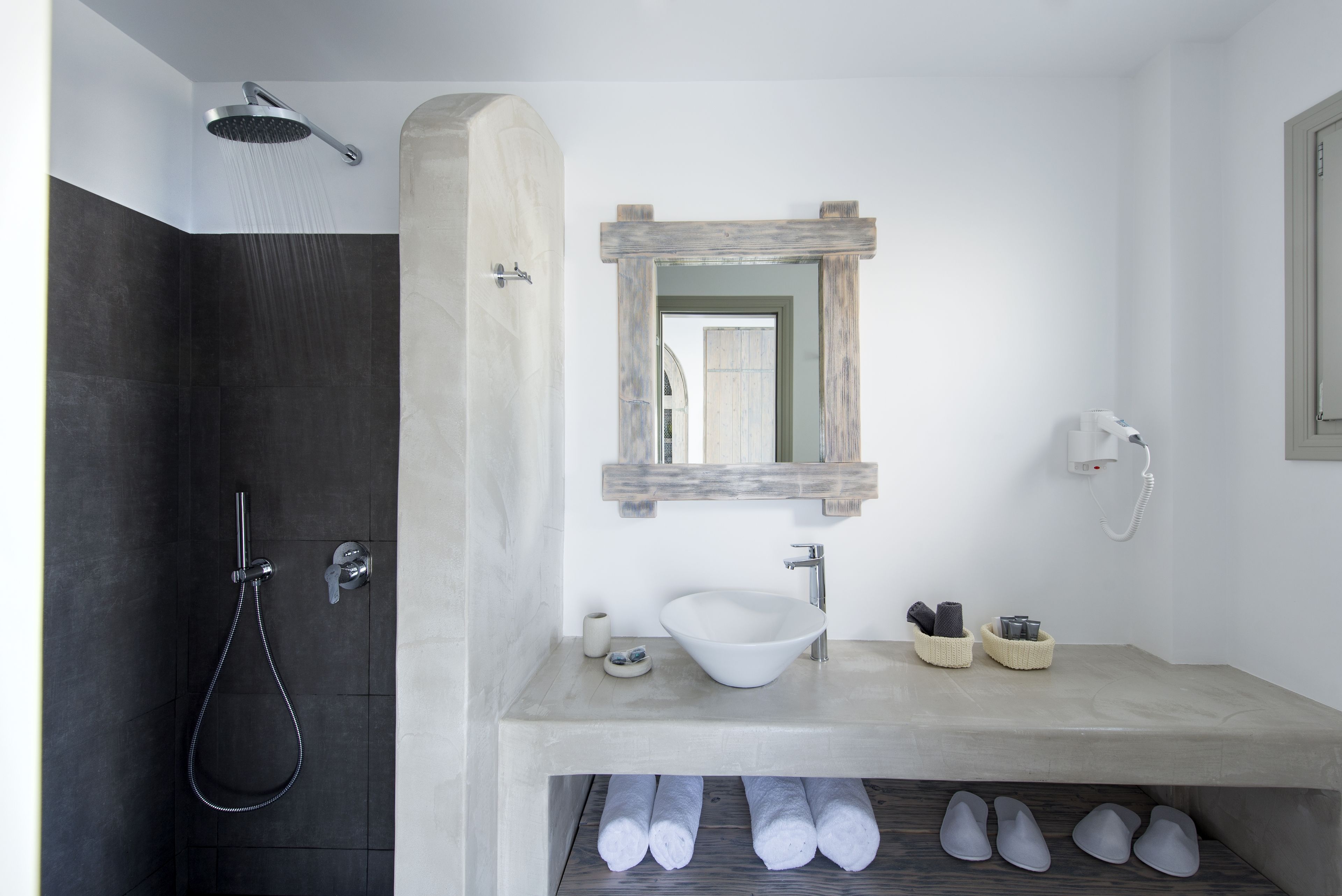 rainfall showerhead, free toiletries, hair dryer, bathrobes