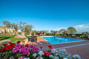 Seasonal outdoor pool, open 8:00 AM to 8:00 PM, pool umbrellas