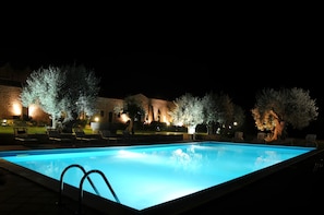 Seasonal outdoor pool, open 8:00 AM to 8:00 PM, pool umbrellas