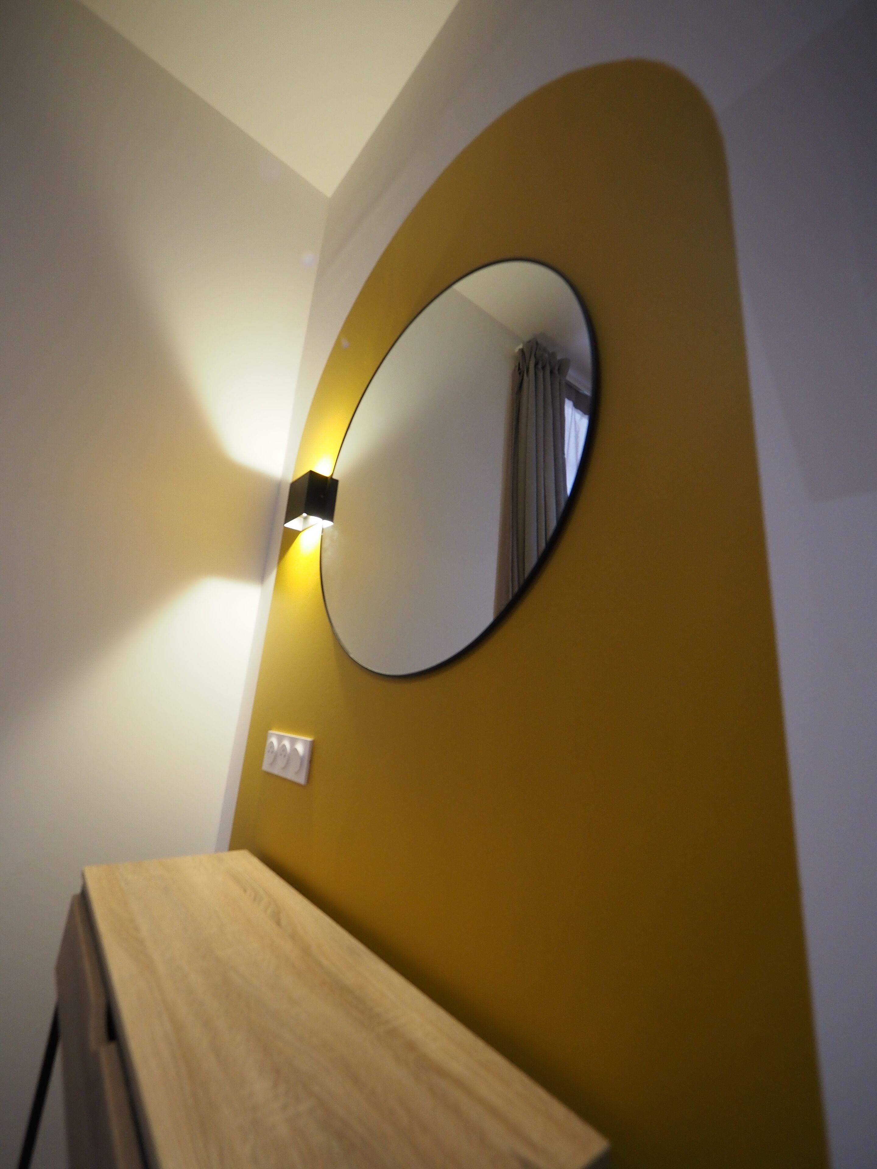 city apartment | desk, blackout curtains, soundproofing, iron/ironing board