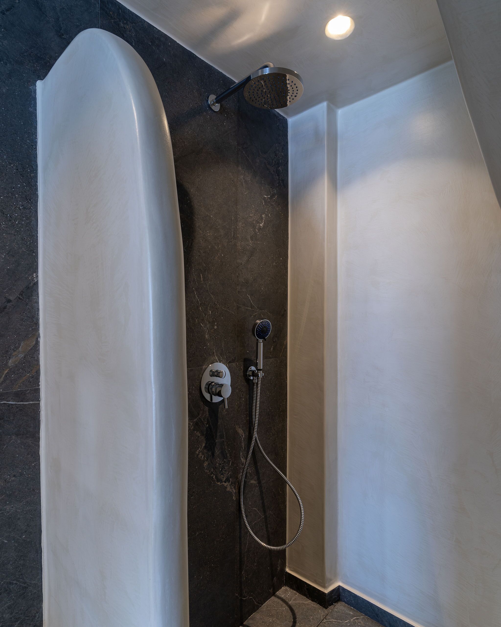 superior suite | bathroom | shower, hair dryer, bidet, towels