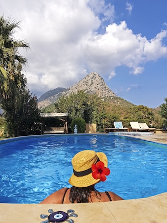 Seasonal outdoor pool, pool umbrellas, sun loungers
