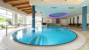 Indoor pool, open 8:00 AM to 8:00 PM, sun loungers