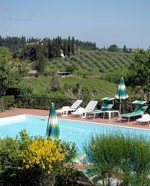Seasonal outdoor pool, open 8:30 AM to 7:30 PM, pool umbrellas