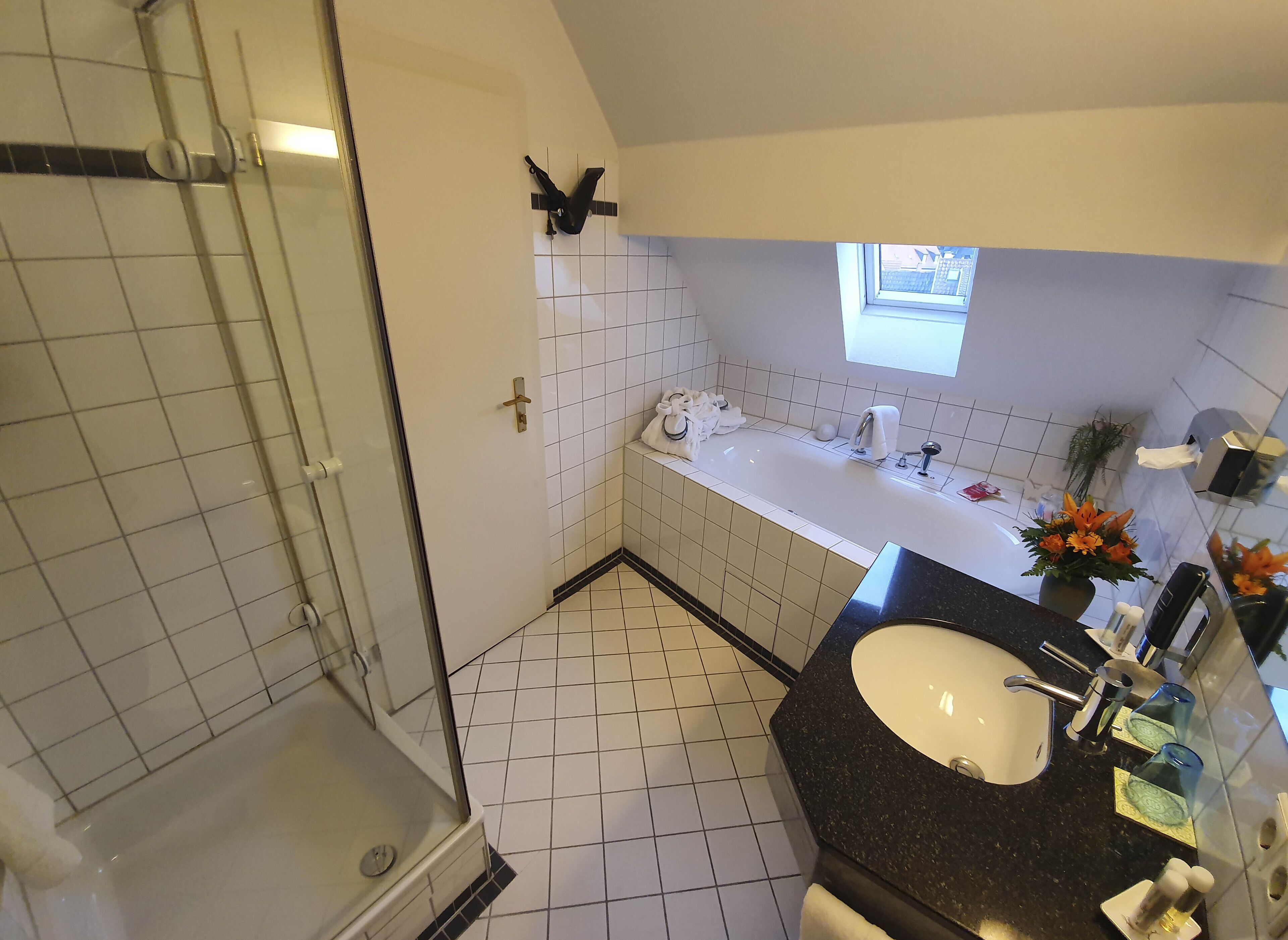 suite | bathroom | hair dryer, bathrobes, towels