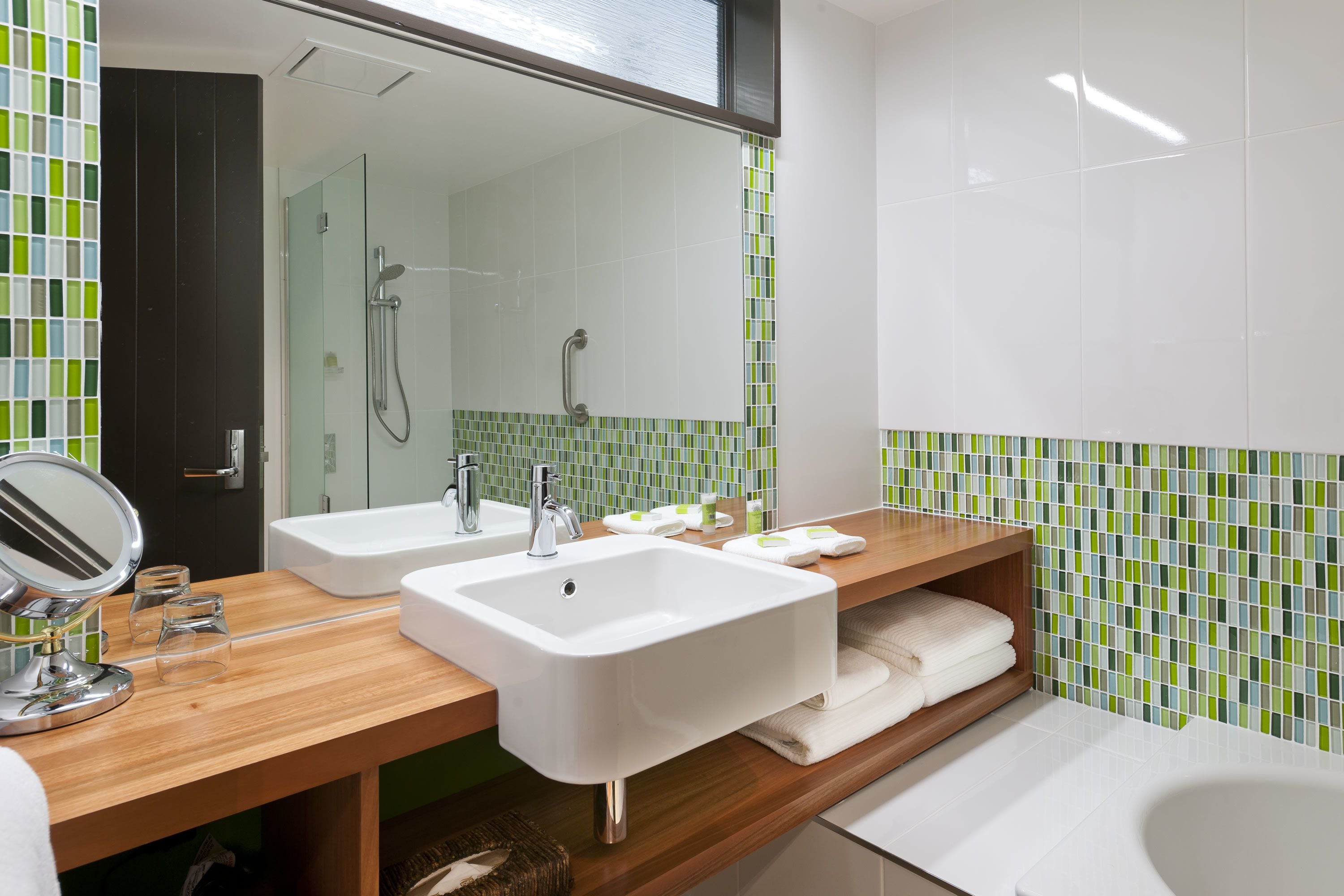 free toiletries, hair dryer, bathrobes, heated floors