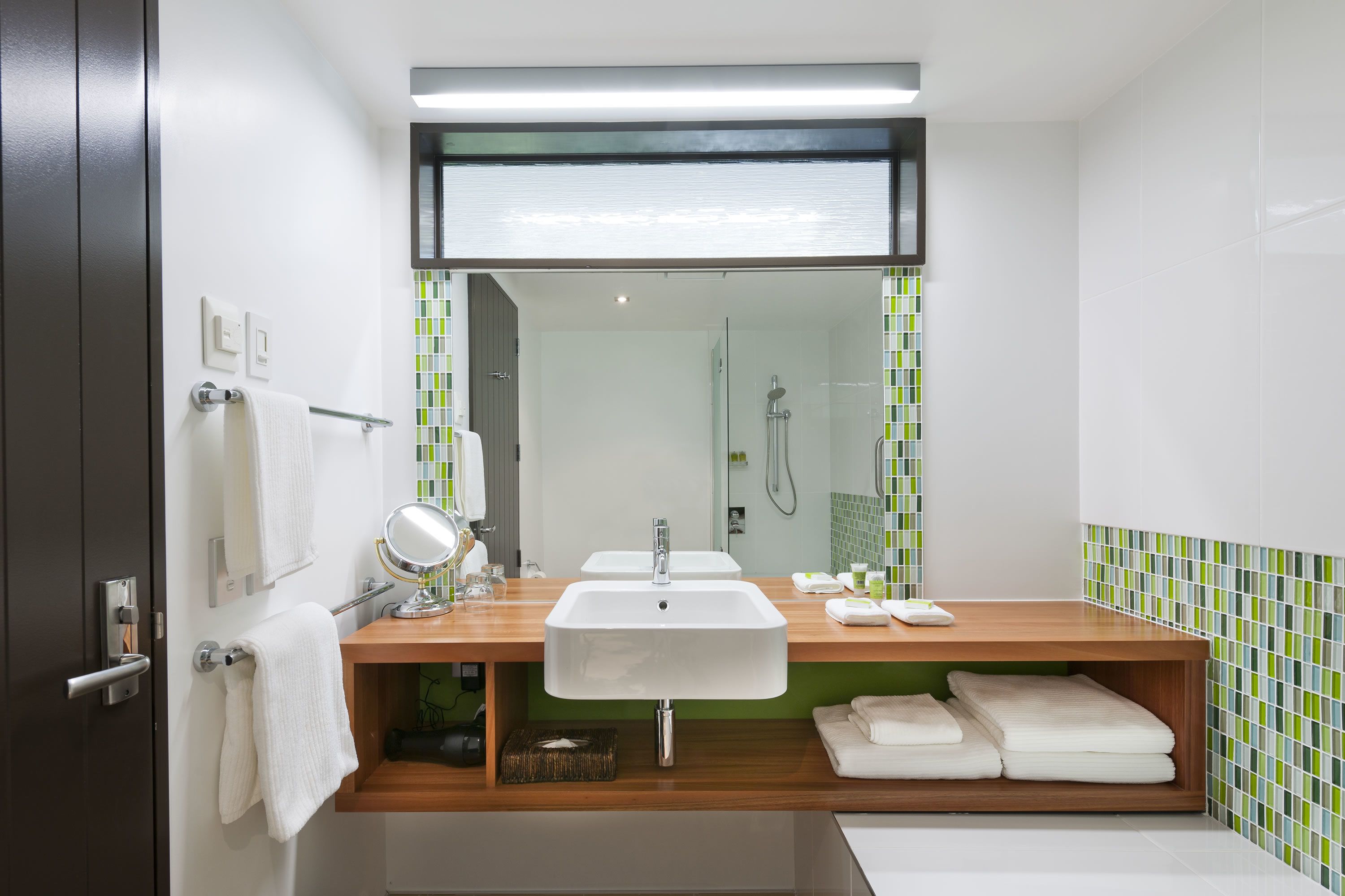 free toiletries, hair dryer, bathrobes, heated floors