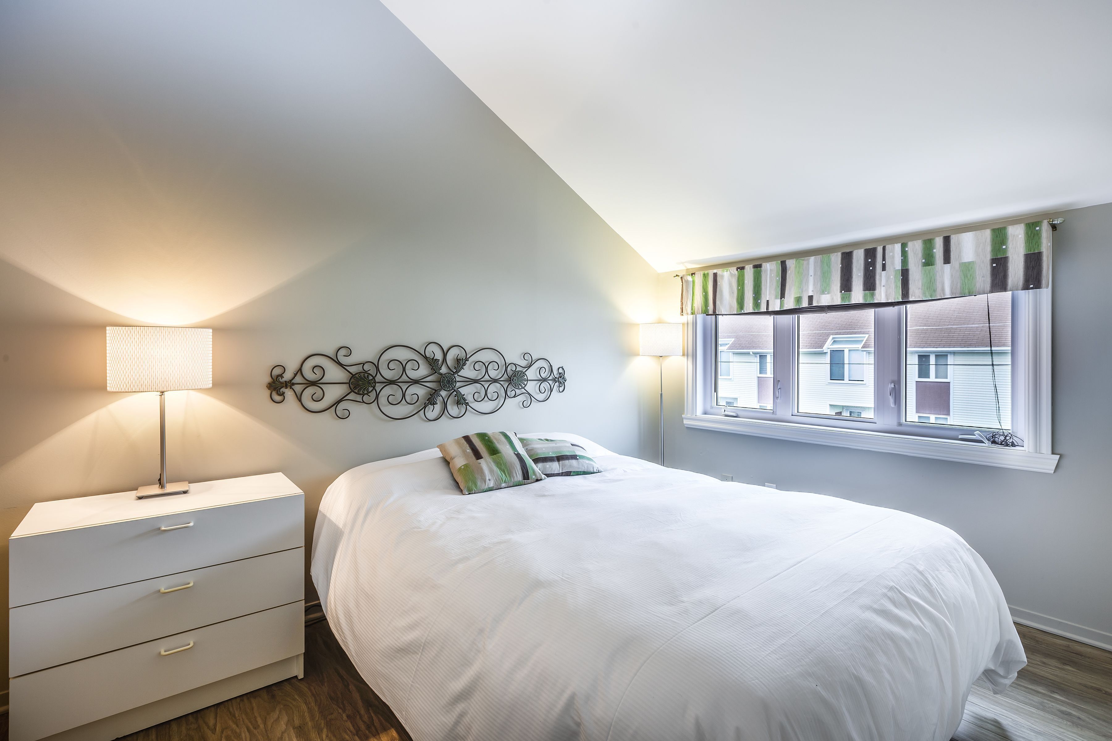 Hypo-allergenic bedding, blackout curtains, iron/ironing board