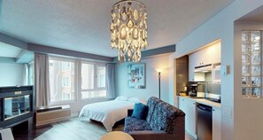 Studio, 1 Queen Bed (FOR 2 - Ski-in/Ski-out) | Hypo-allergenic bedding, blackout curtains, iron/ironing board - Hébergement Mont-Sainte-Anne (Beaupre)