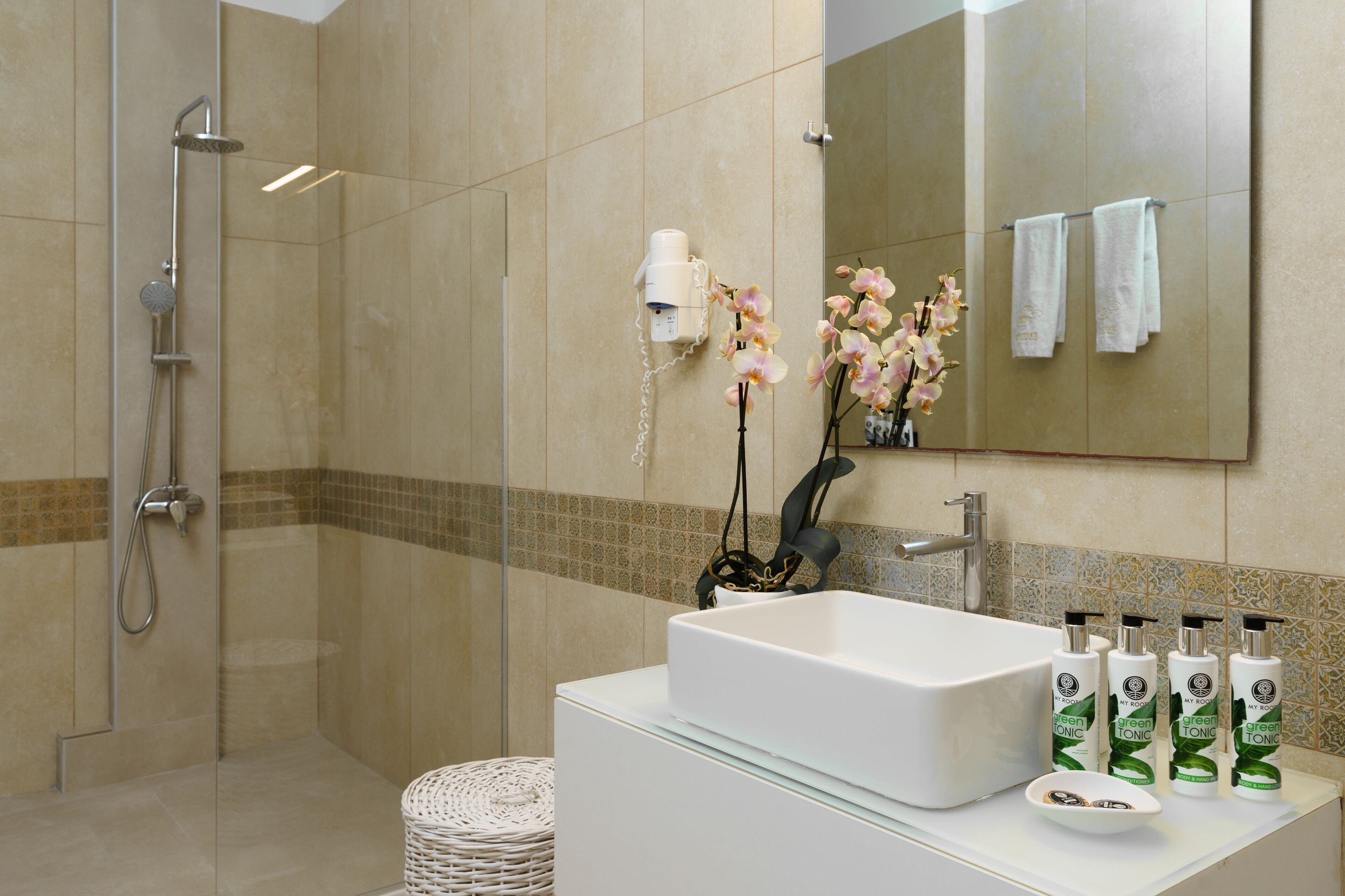 three-bedroom villa with private pool | bathroom | shower, designer toiletries, hair dryer, bathrobes