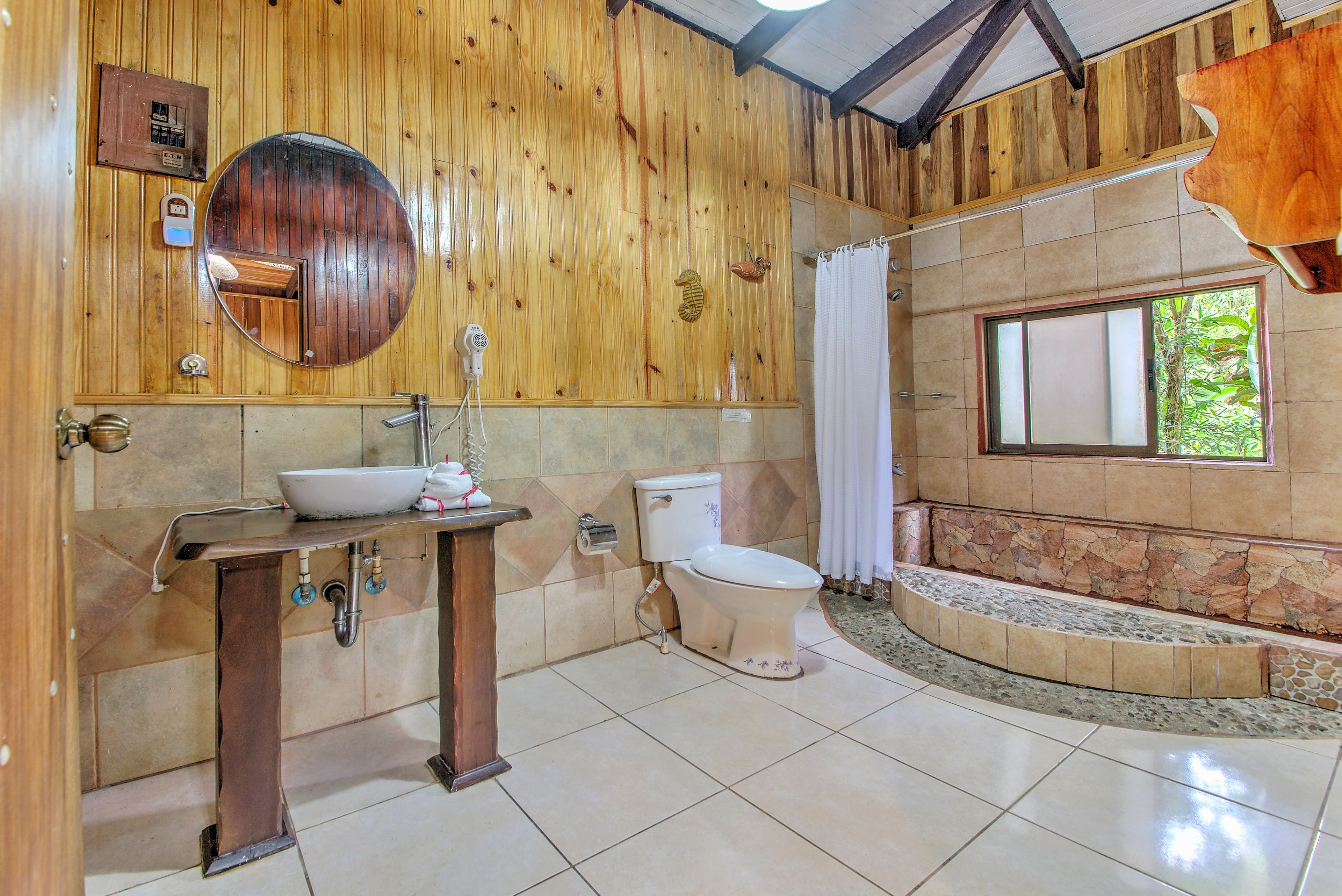 shower, free toiletries, hair dryer, towels