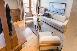 55-inch flat-screen TV with satellite channels, TV