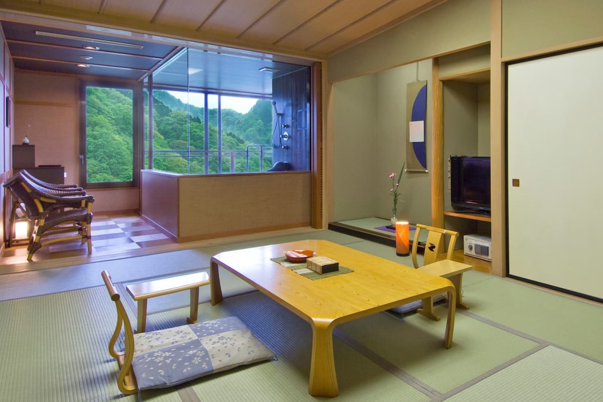 Japanese-style room with the open-air bath, Non-Smoking | 1 bedroom, in-room safe, bed sheets