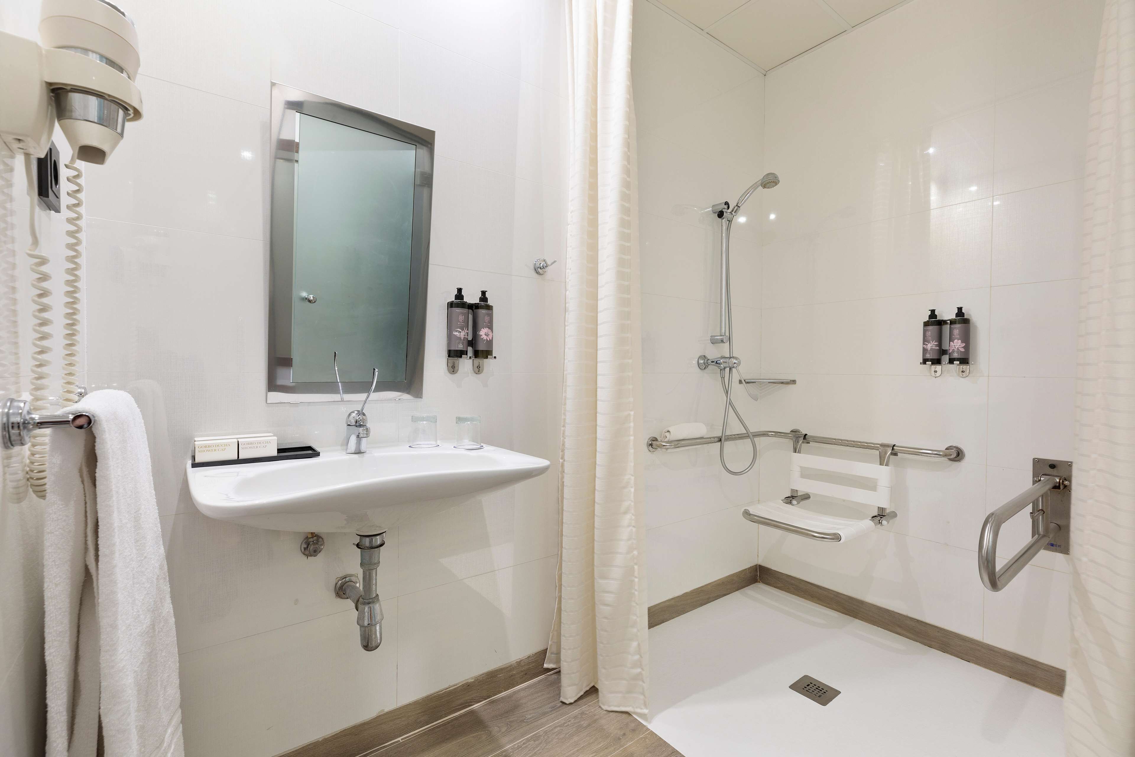 free toiletries, hair dryer, towels