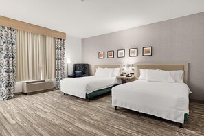 Desk, laptop workspace, blackout curtains, iron/ironing board