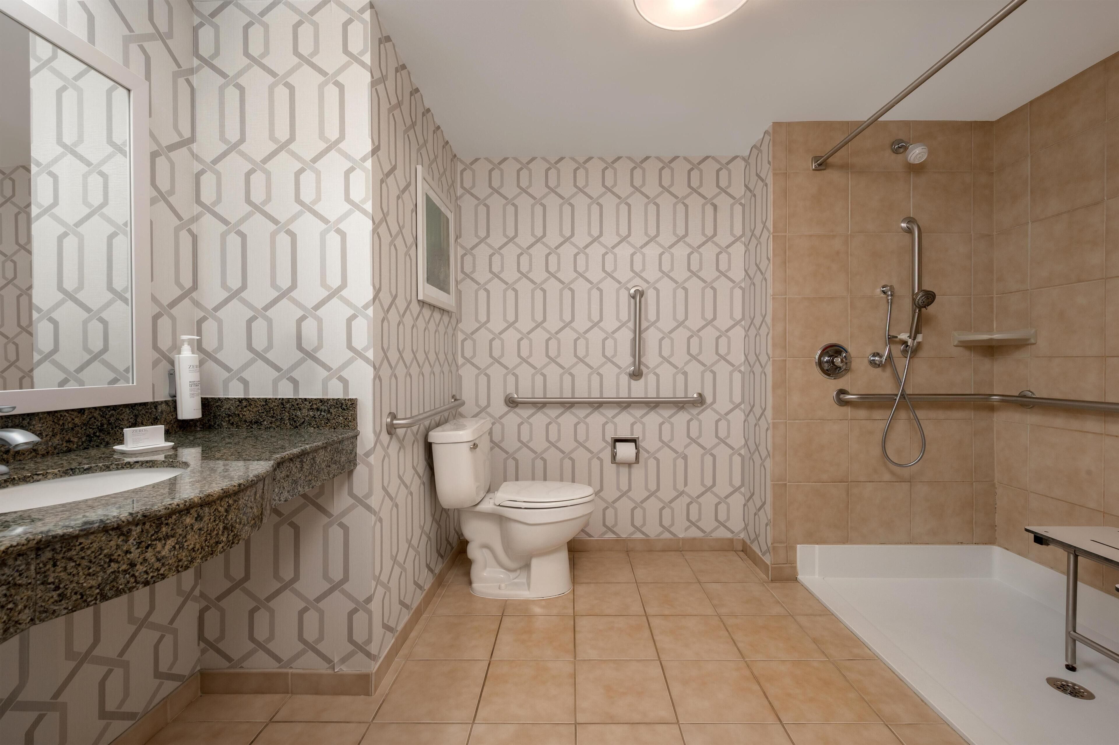 one king bed, non-smoking, roll in shower | bathroom shower