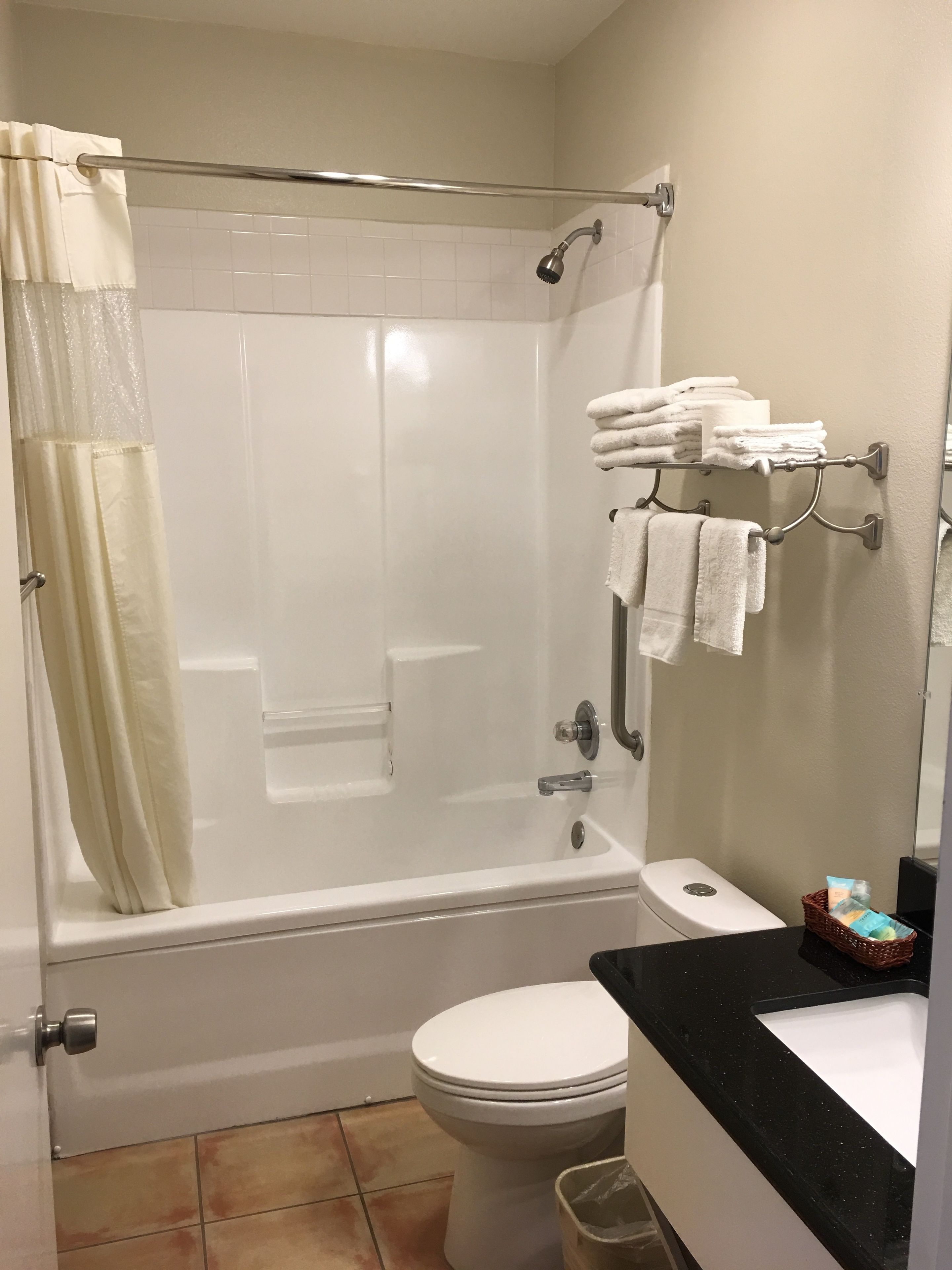 deluxe suite, 1 king bed | bathroom | combined shower/bathtub, hair dryer, towels