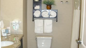 Hair dryer, bathrobes, towels