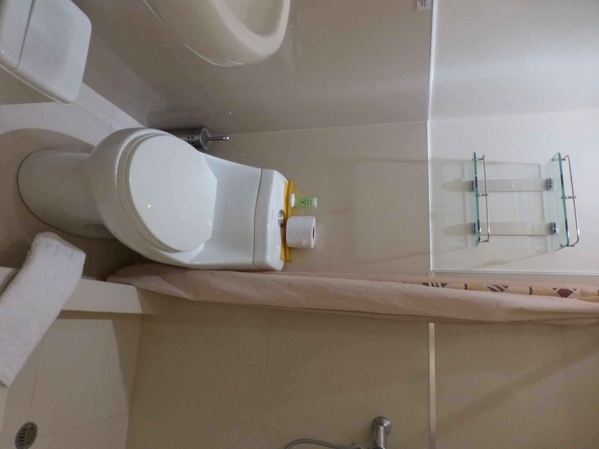 single room | bathroom | shower, hair dryer, towels, toilet paper