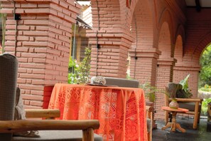 Dinner served, Peruvian cuisine, garden views
