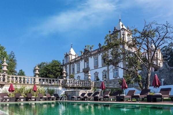 Indoor pool, outdoor pool, pool umbrellas, pool loungers