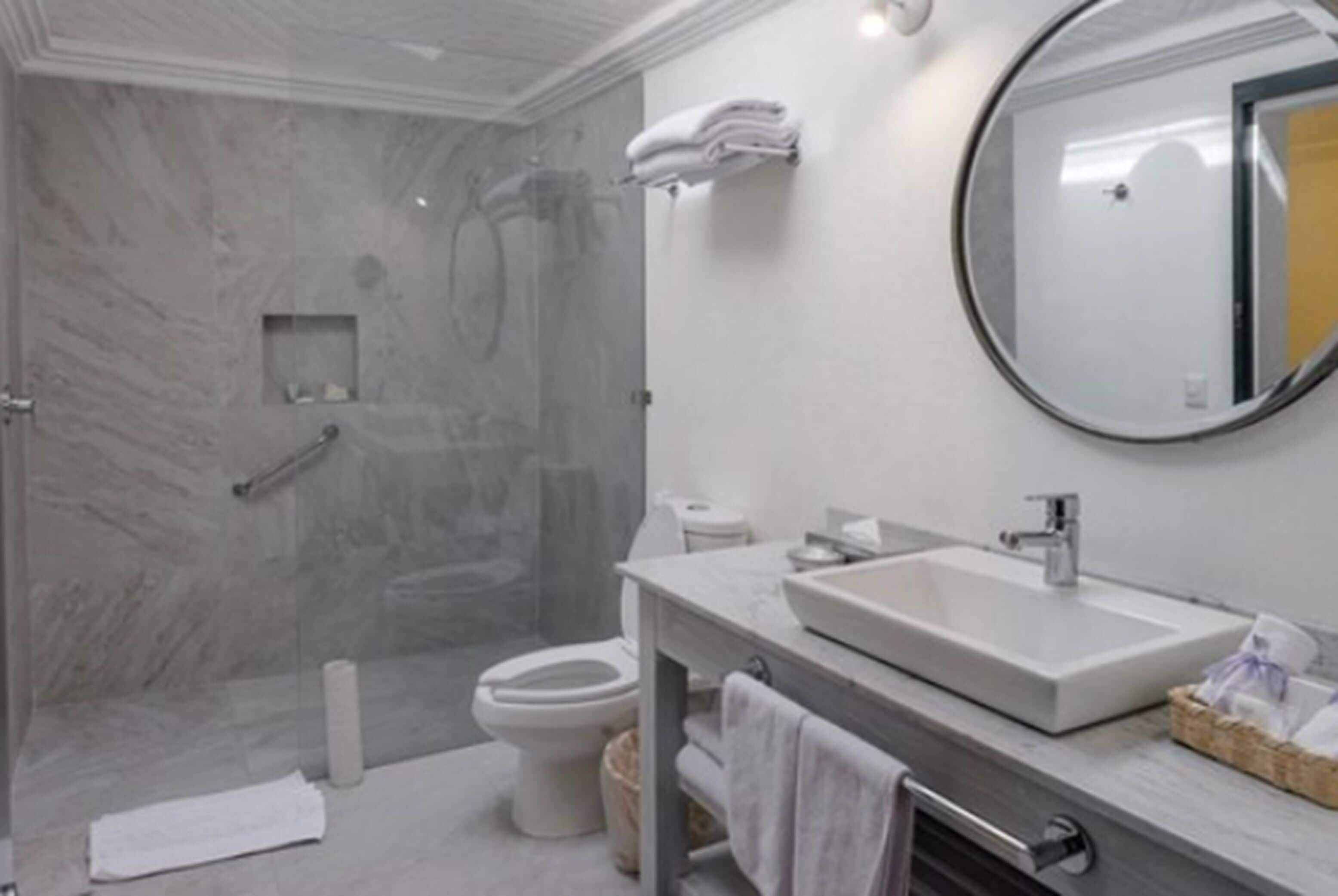 family room | bathroom | designer toiletries, hair dryer, towels