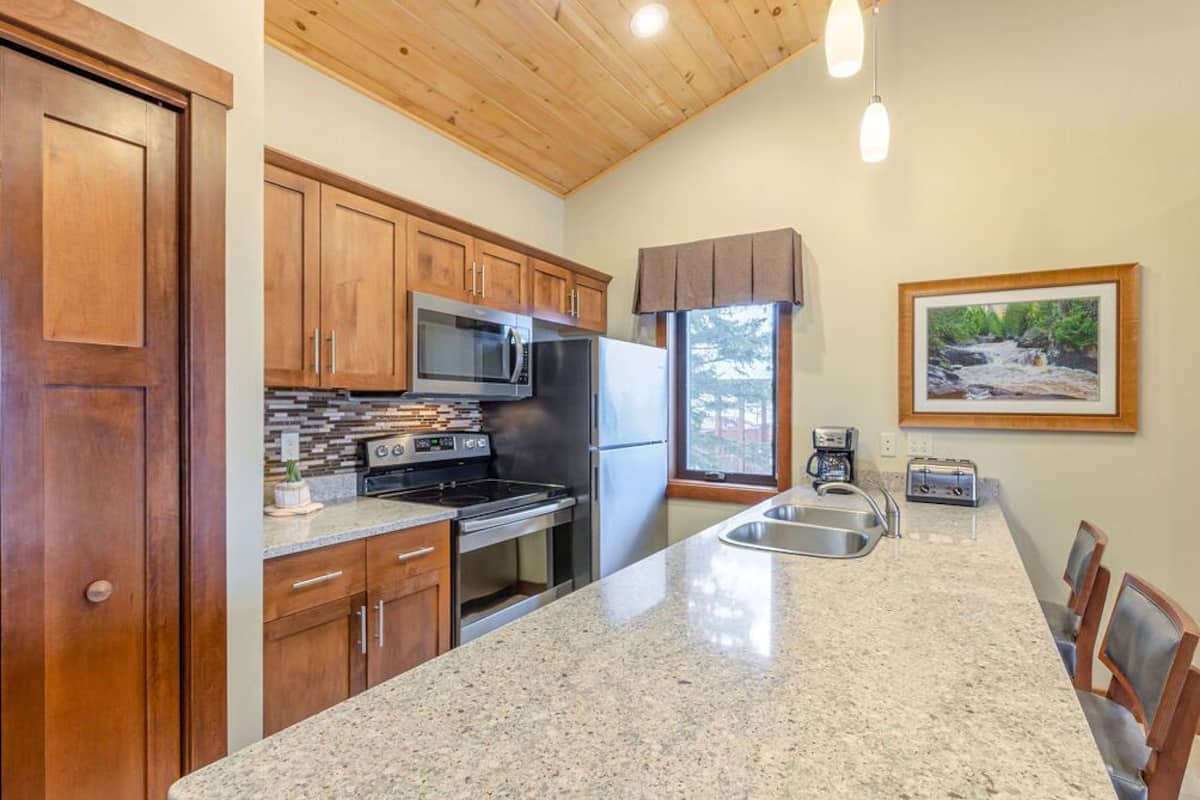 elite condo, 1 bedroom, fireplace, mountain view | private kitchen | fridge, microwave, coffee/tea maker