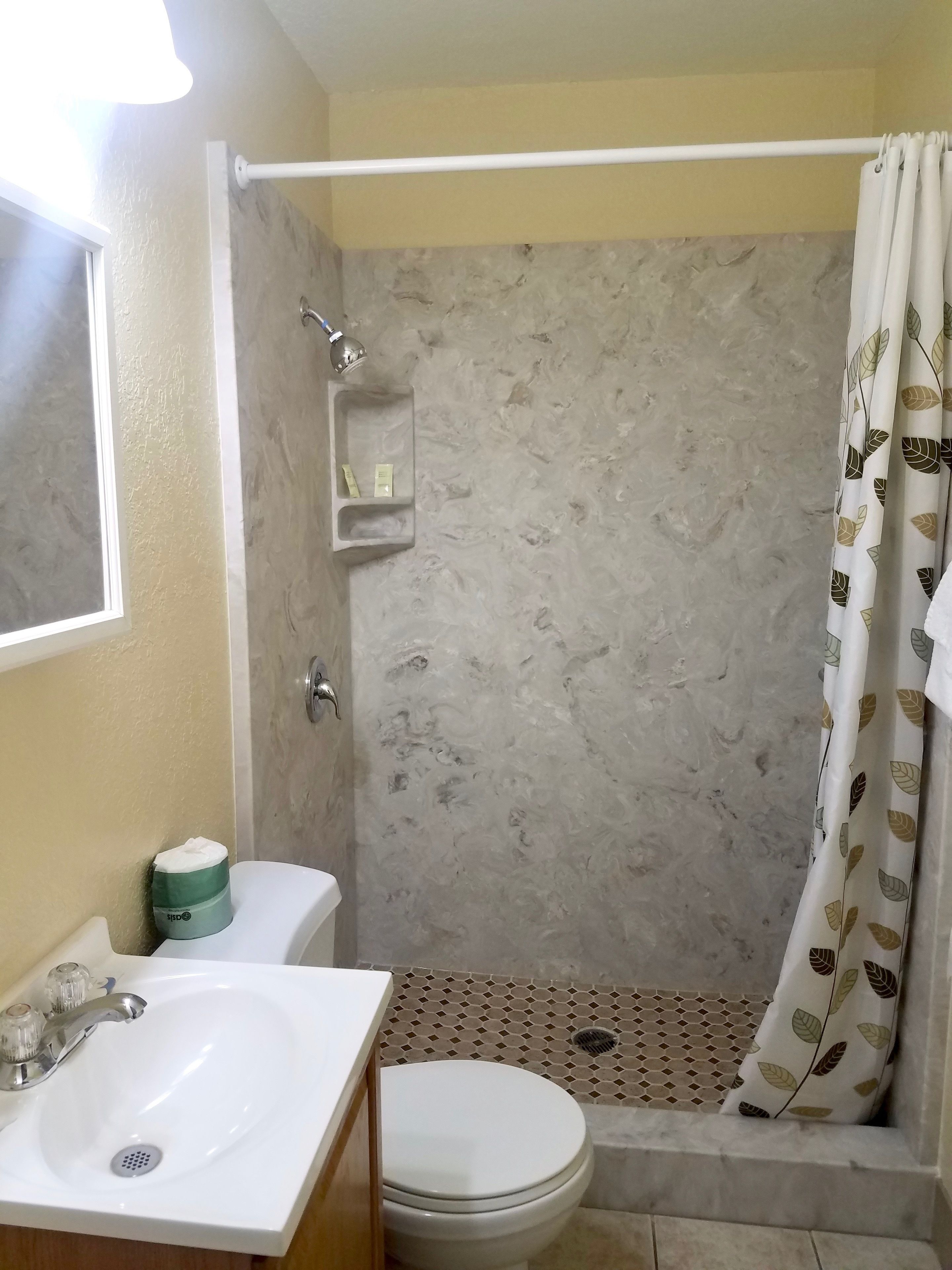 Shower, free toiletries, hair dryer, towels