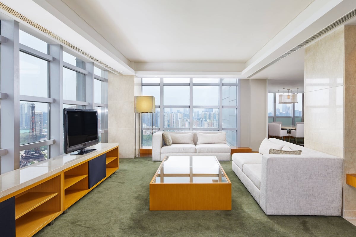 Westin, Club Suite, 1 King Bed, Park View | Living room | 42-inch LCD TV with cable channels, TV, DVD player