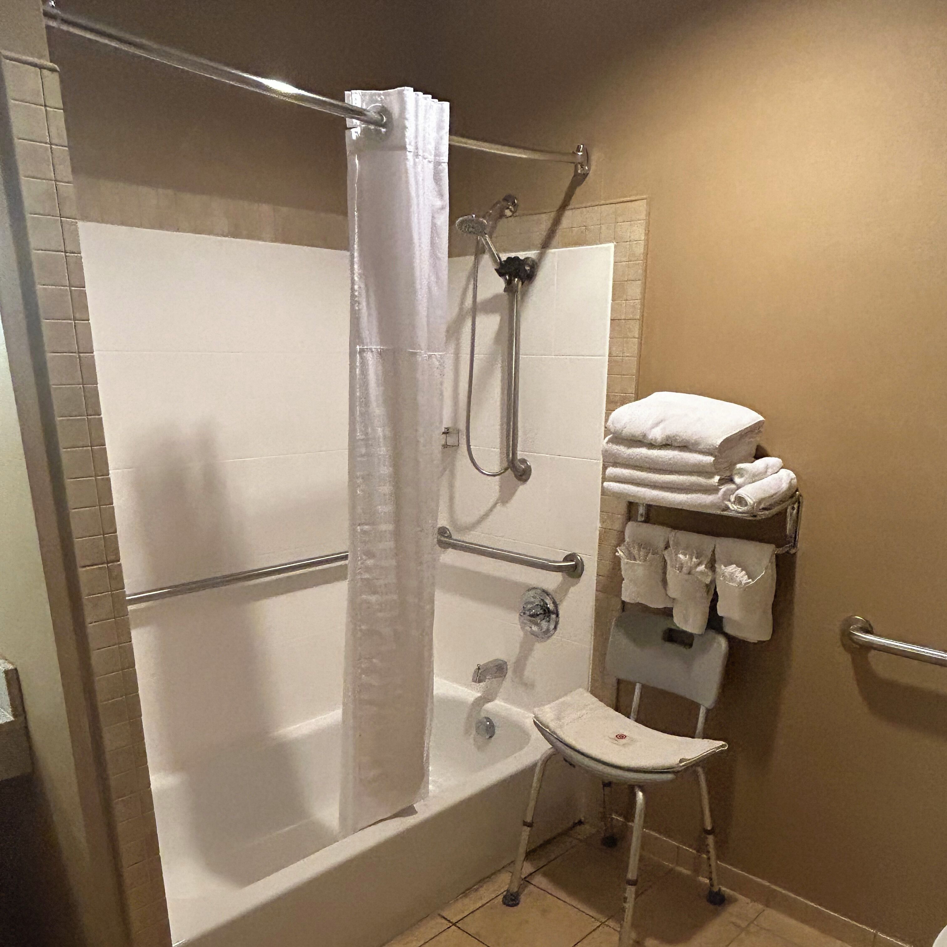 free toiletries, hair dryer, towels