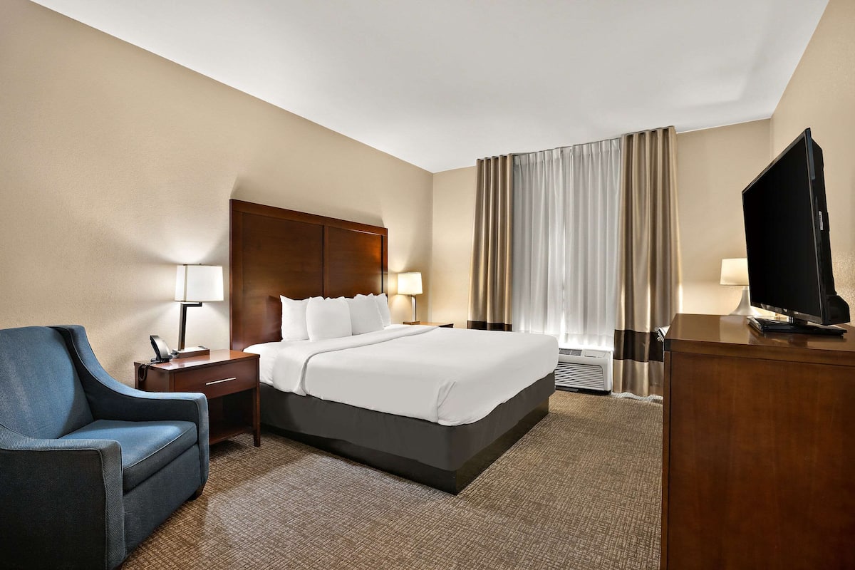 Standard Room, 1 King Bed, Non Smoking | Laptop workspace, blackout drapes, iron/ironing board
