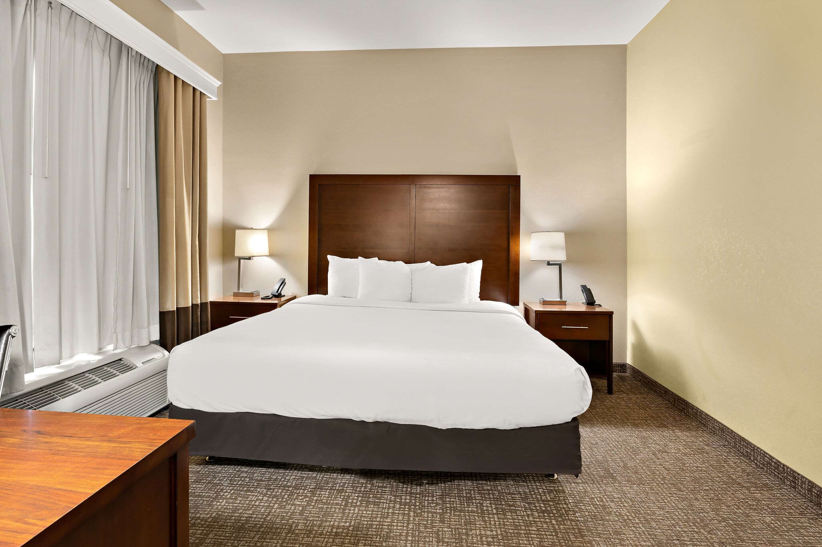 suite, 1 king bed with sofa bed, accessible, non smoking | laptop workspace, blackout curtains, iron/ironing board