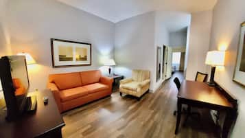 1 bedroom, desk, laptop workspace, blackout curtains