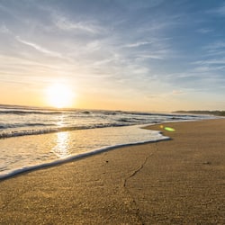 Sulla spiaggia, sabbia bianca, teli da spiaggia, un bar sulla spiaggia