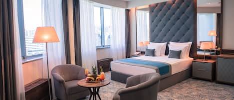 Select Comfort beds, minibar, in-room safe, desk