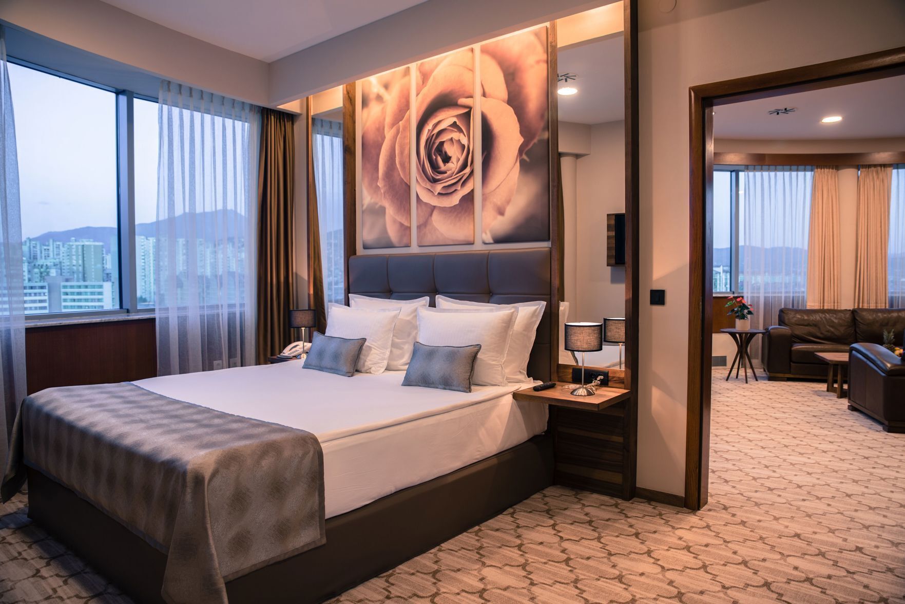 Select Comfort beds, minibar, in-room safe, desk